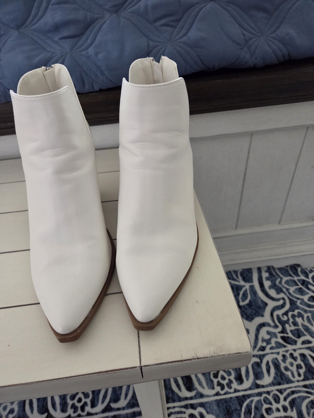 SHEIN White Pointed Toe Ankle Booties with Brown Sole